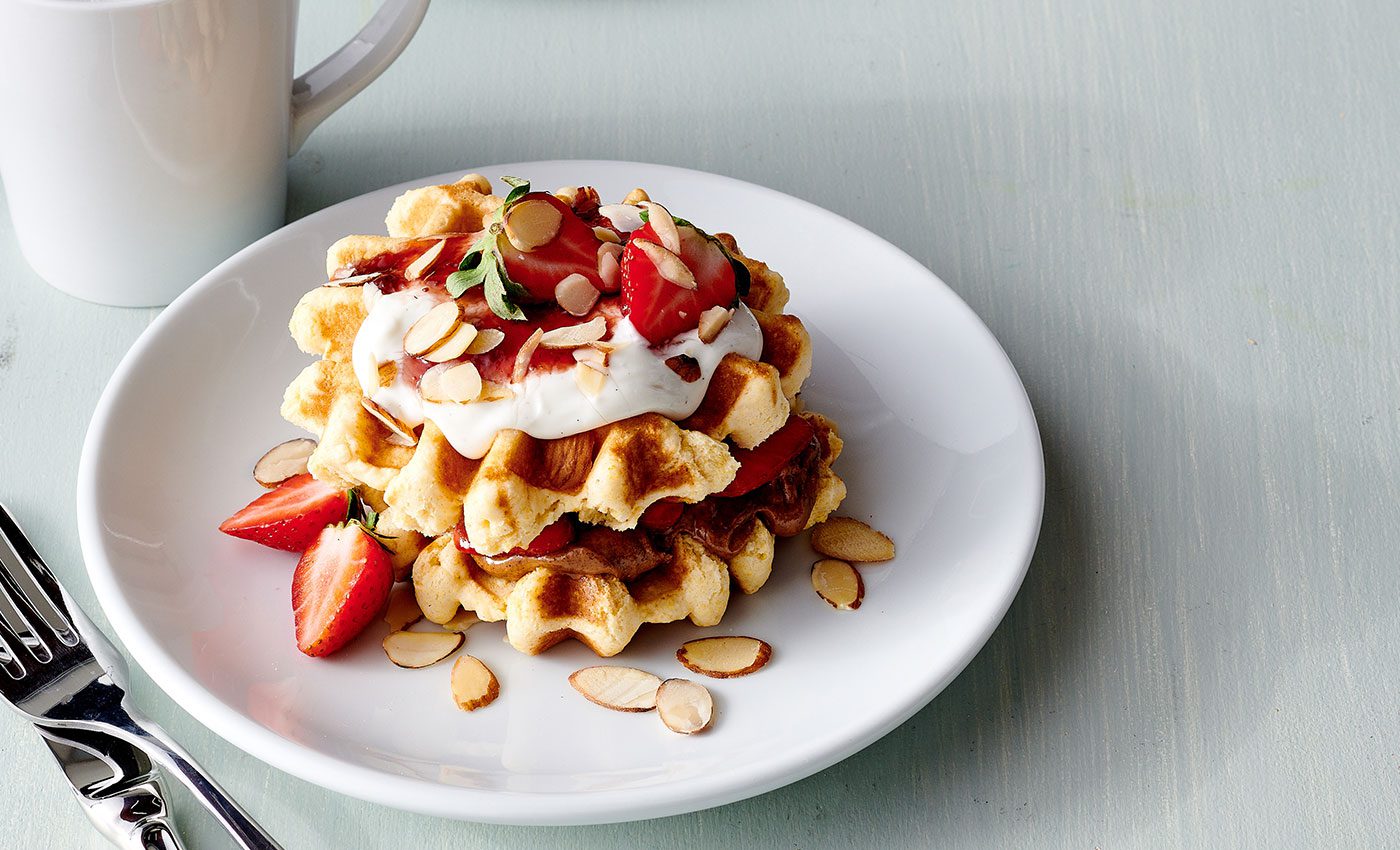 Strawberry Almond Cornbread Waffles