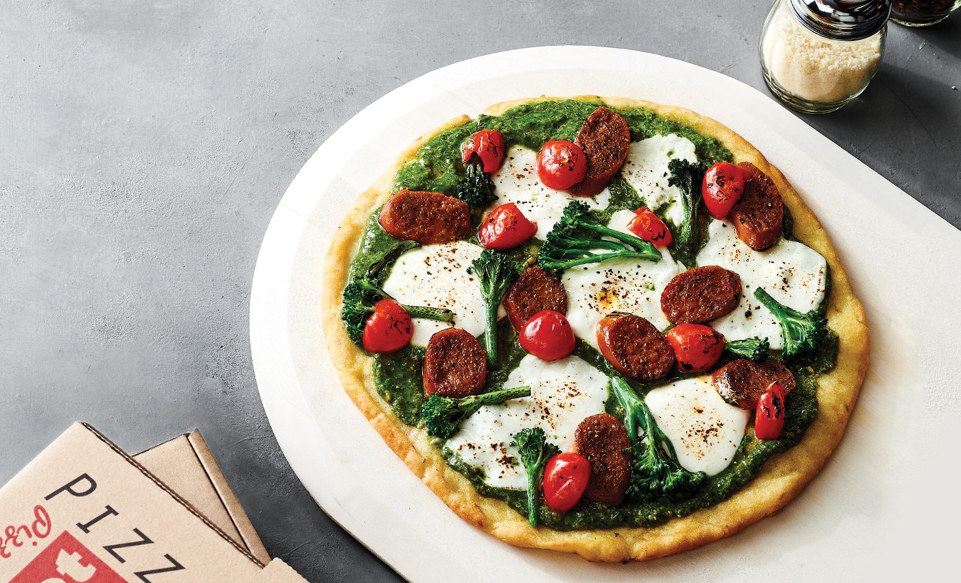 Beyond Sausage® Pizza With Pesto Cream and Cauliflower Crust Sysco Foodie