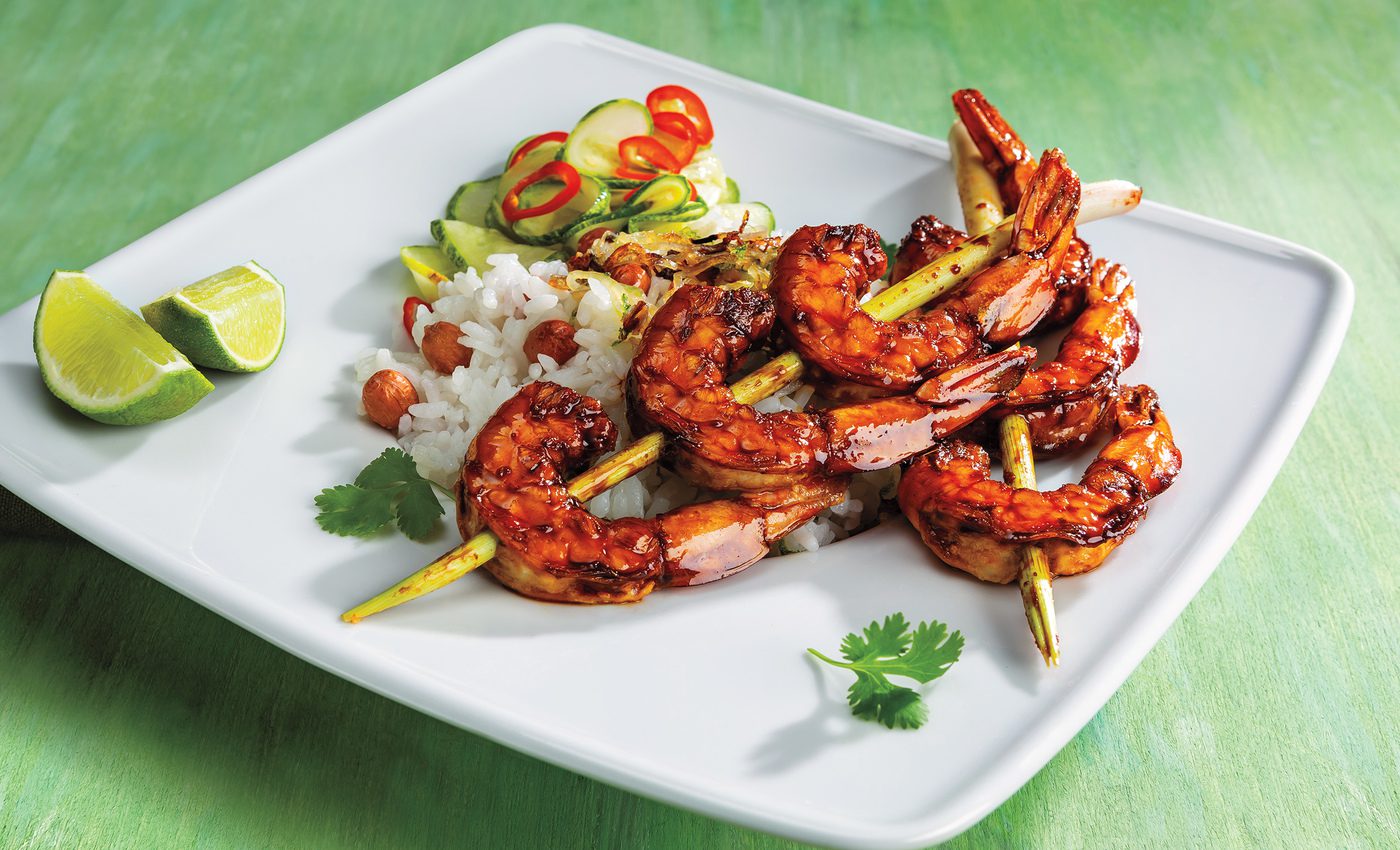 Vietnamese coconut-caramel shrimp skewers