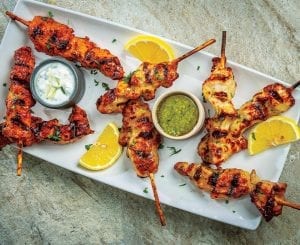 Chicken Skewers With a Variety of Dips