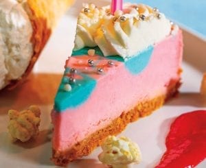 Quinceañera Cotton Candy Cheesecake with Raspberry Cream Coulis