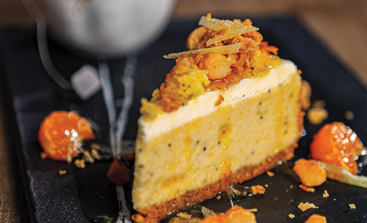 Lemon Poppy Seed Bread Cheesecake With Toasted Coconut-Macadamia Crunch