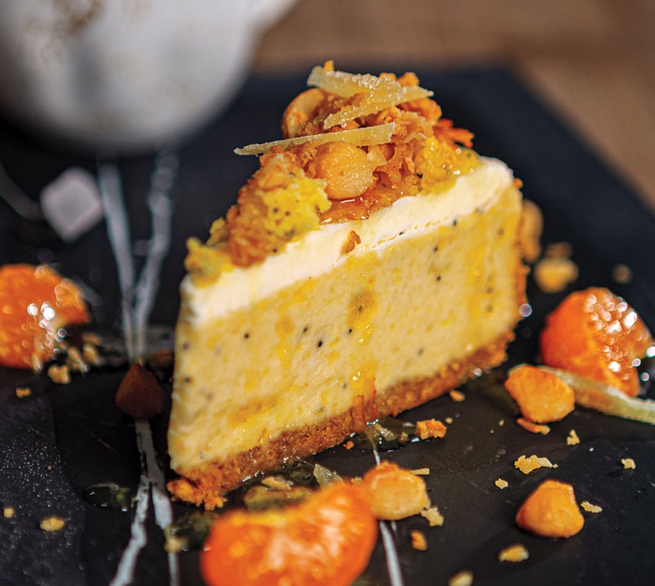 Lemon Poppy Seed Bread Cheesecake With Toasted Coconut-Macadamia Crunch