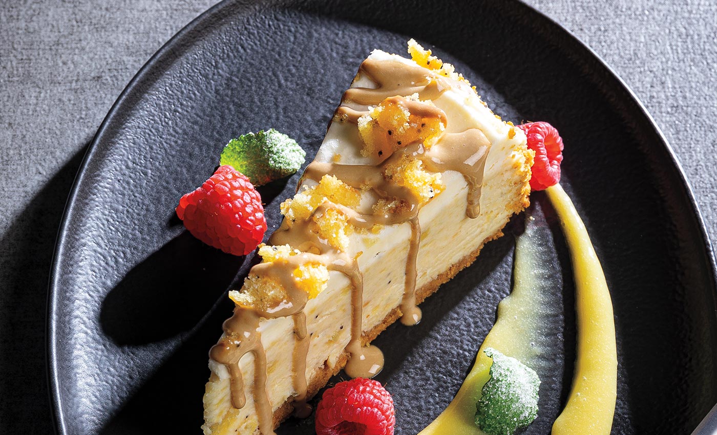 Lemon Poppy Seed Bread Cheesecake With Earl Grey Creme Anglaise