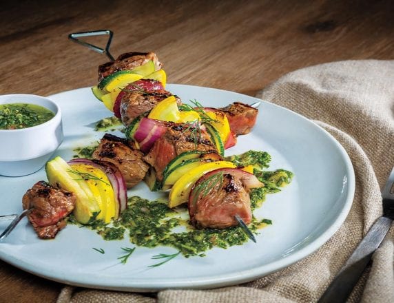 Sirloin Steak and Squash Skewers With Cilantro-Dill Chimichurri
