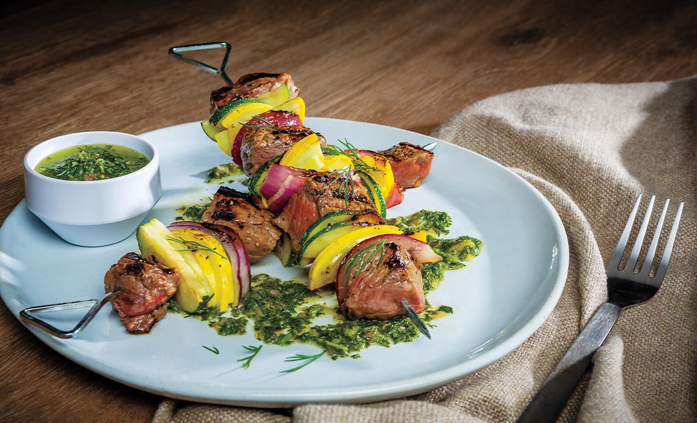 Sirloin Steak and Squash Skewers With Cilantro-Dill Chimichurri