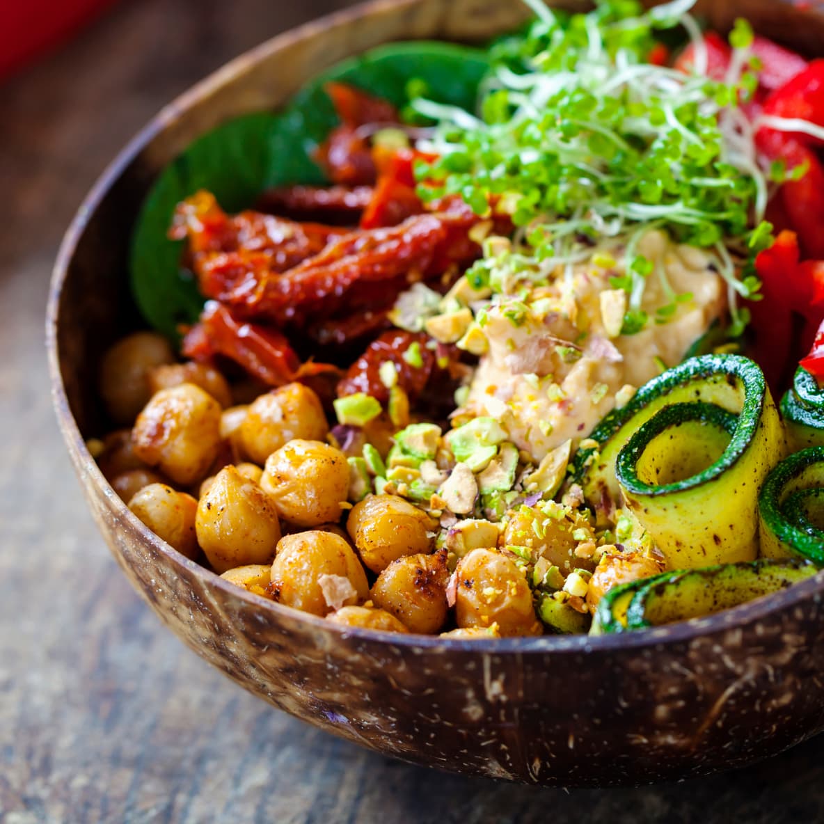 food bowl containing chickpeas, dried tomatoes and other vegetables, Sysco Simply