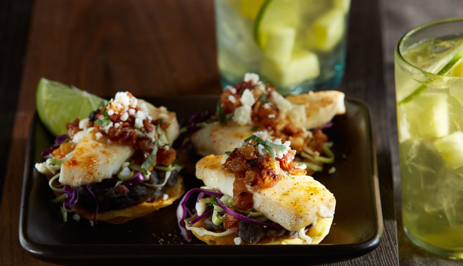 Alaska Halibut Tostada Bites With Pineapple Bacon Jam - Portico Seafood