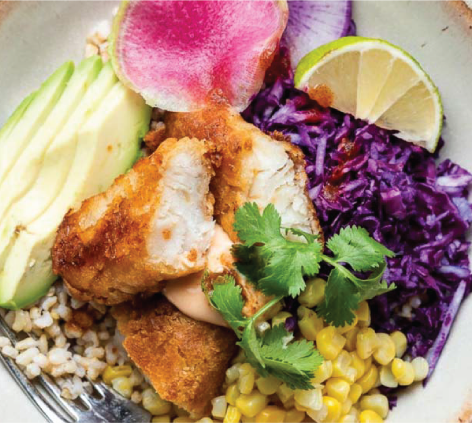Spicy Alaska Fish Taco Bowlswith Cabbage Slaw