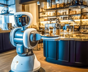 A helpful robot standing in front of a bar, ready to assist in a restaurant. Once considered the stuff of science fiction, artificial intelligence (AI) and smart robots are now becoming essential tools in various industries, including the restaurant business. From enhancing food quality and improving customer engagement to streamlining operations and overcoming labor shortages, the fusion of human creativity and machine processing power is reshaping how foodservice professionals create, serve, and connect with their customers.